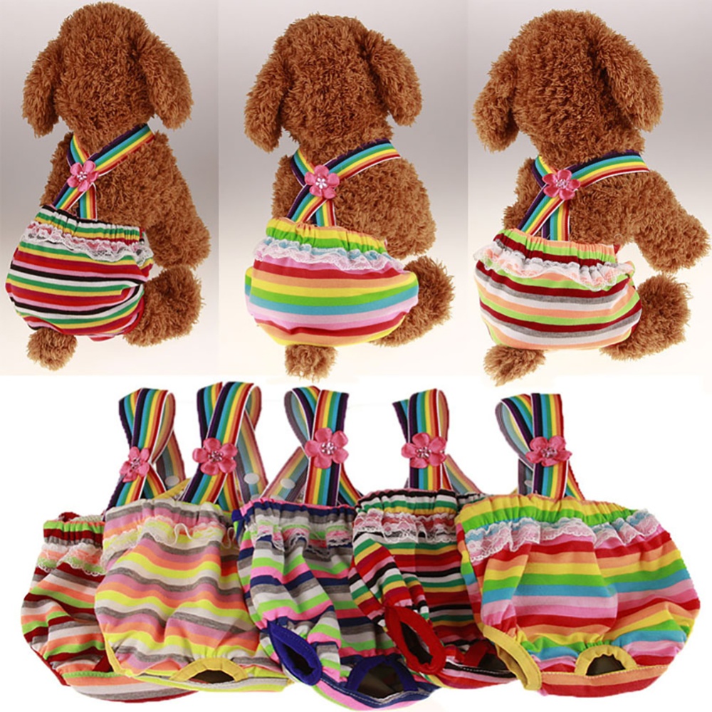 Cute Pet Stripes Printing Straps Physiological Pant for Dogs White gray purple stripes_M - Image 2