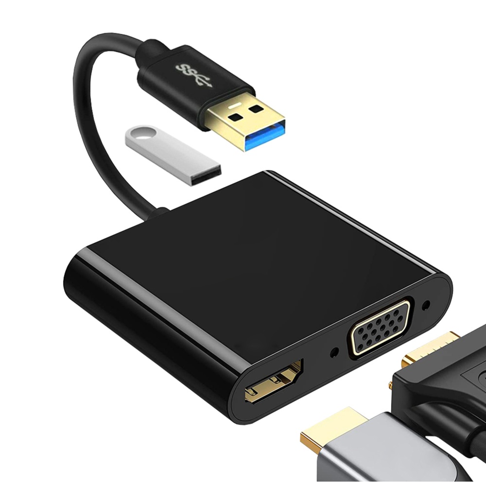 Usb3.0 to Hdmi Vga Usb 3-in-1 Adapter 1080p Multi-display Converter for Monitor Computer Notebook Black - Image 3