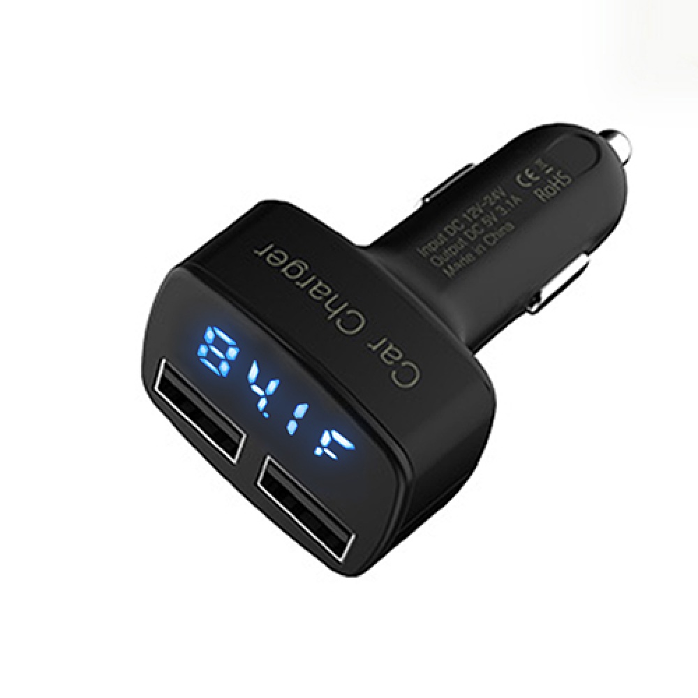DC 5V 3.1A 4 in 1 LED Digital Voltmeter Ammeter Thermometer Dual USB Universal Car Charger Voltage Current Temperature Meter Black blue ligh