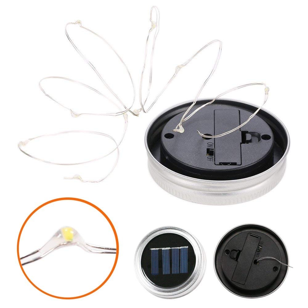 10LEDs Solar Mason Jar Lid String Light Fairy Star Firefly Lids for Patio Garden Decor Laterns Table - Image 3