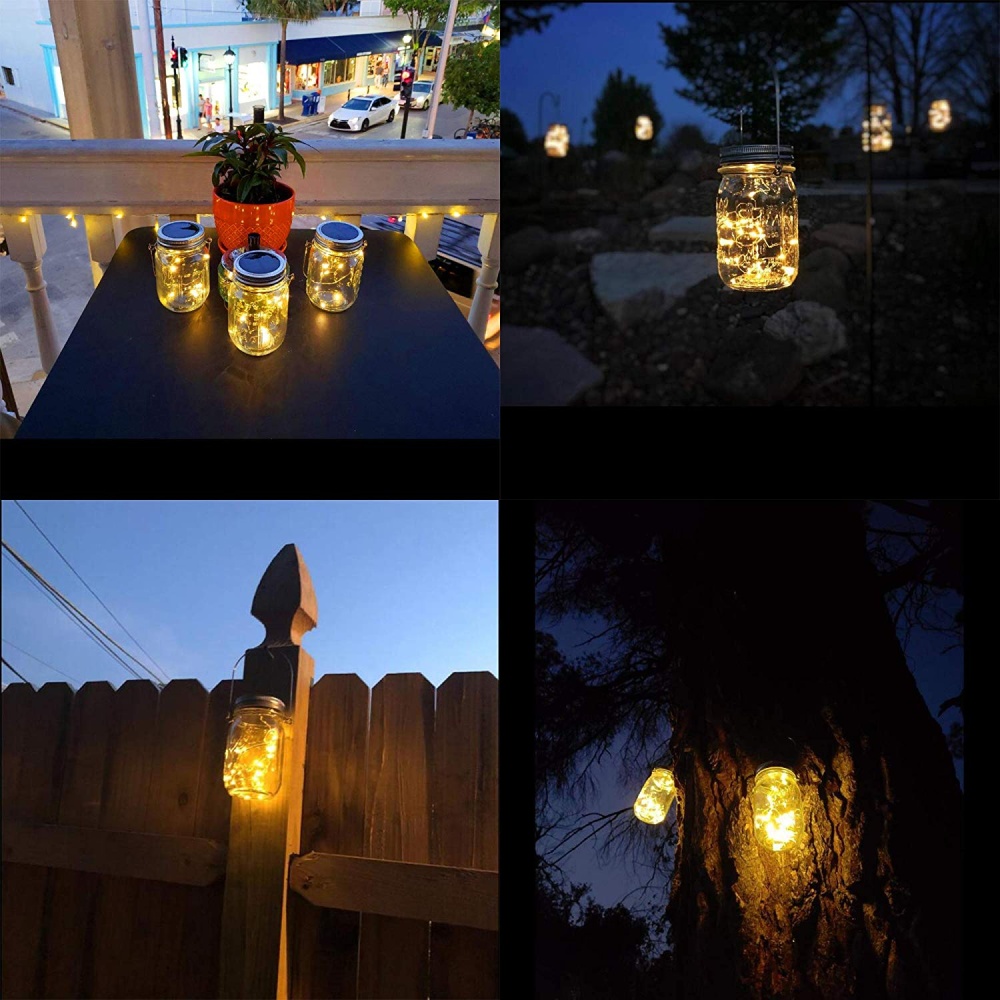 Hanging Solar Mason Jar Lights String Fairy Laterns Table for Patio Garden Yard Lawn 10LEDs warm white light - Image 2