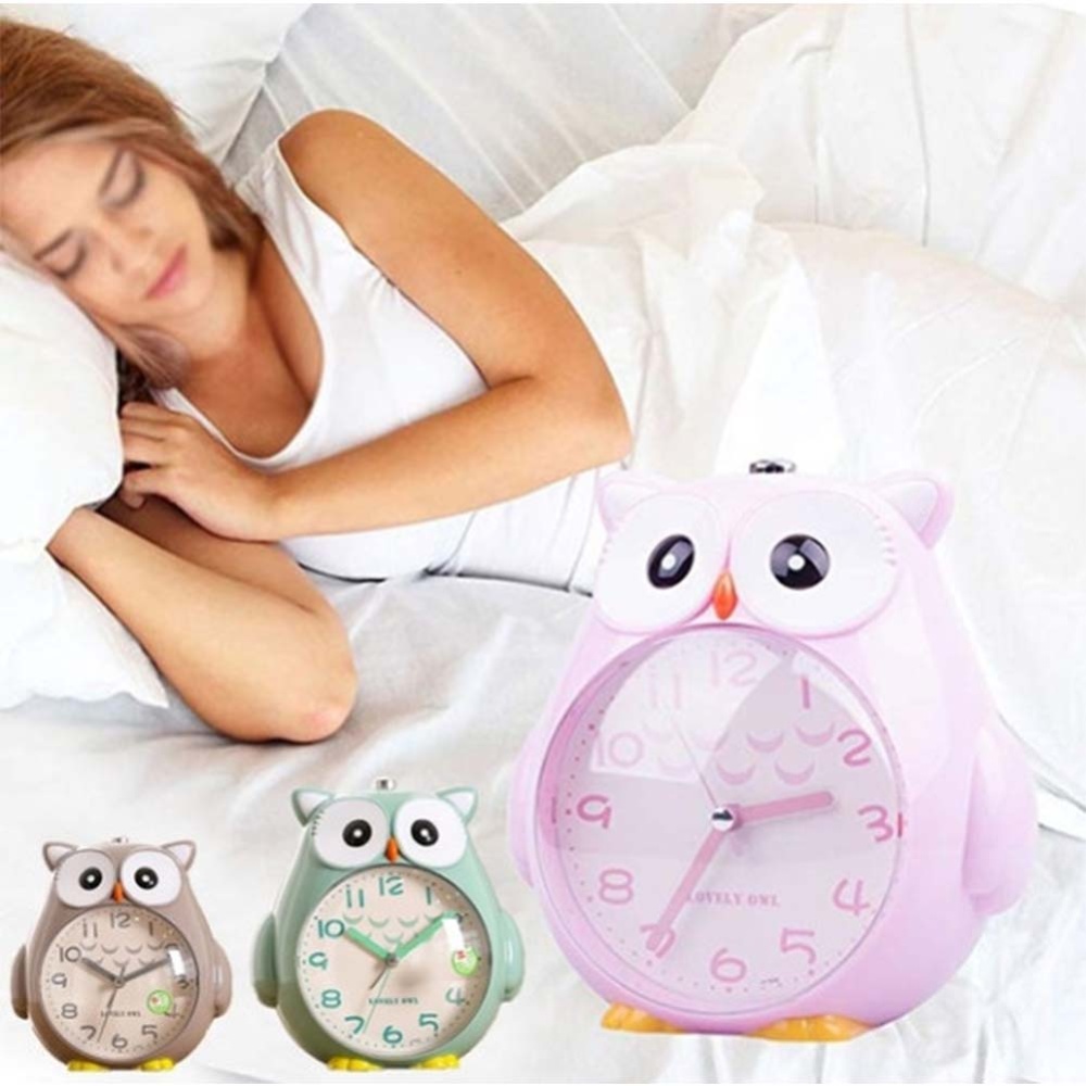 4 Inches Cute Cartoon Owl Shape Alarm Clock Silent Night Light Student Kids gray - Image 2