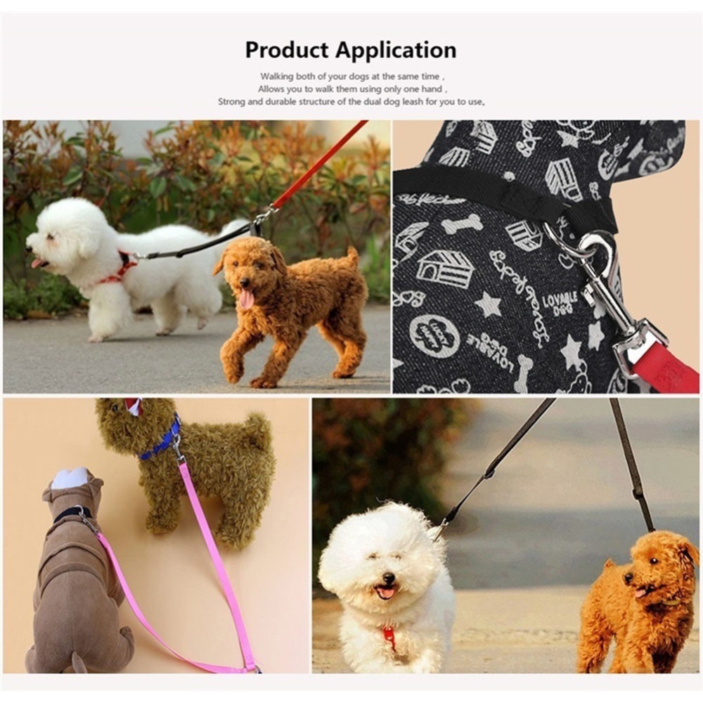 Nylon Couple Double Pet Dog Collar Lead Leash Training Walking Harness Strap - Image 2