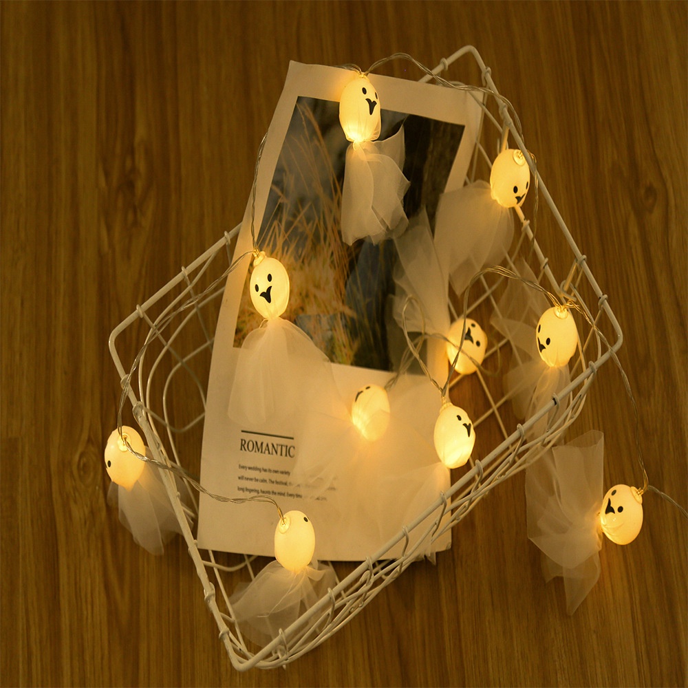 10LED Halloween Paper Lantern Glowing Ghost Face Handheld Festival Scene Decorative Light String Warm White - Image 2