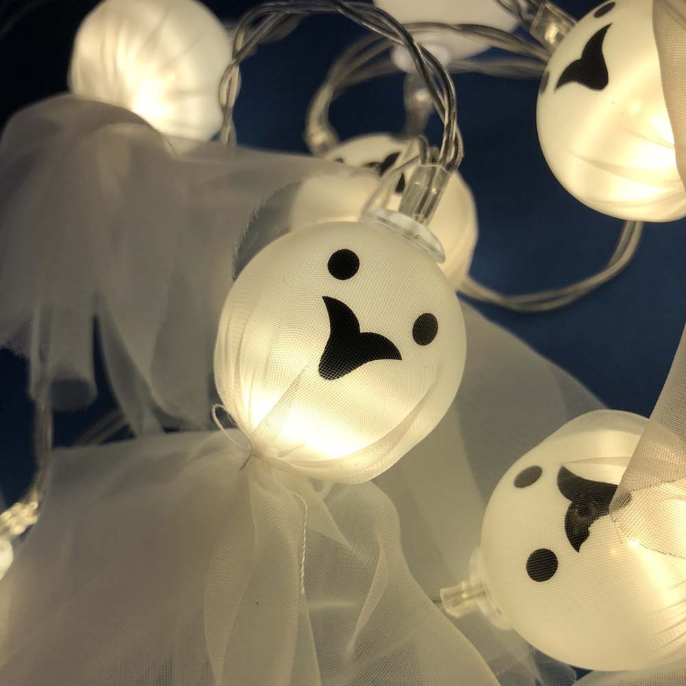 10LED Halloween Paper Lantern Glowing Ghost Face Handheld Festival Scene Decorative Light String Warm White - Image 3