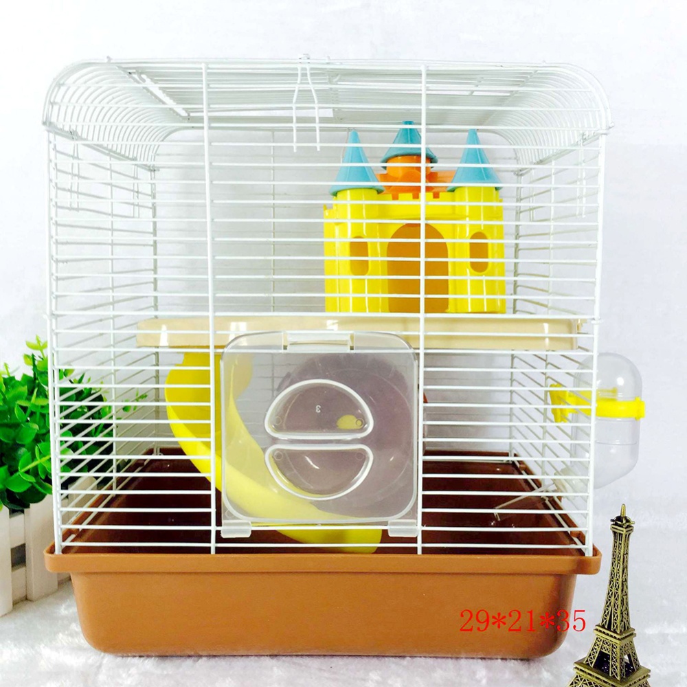 Portable Small Size Pet Cage with Castle Shape Toy for Hamsters Brown_27*21*32 - Image 3