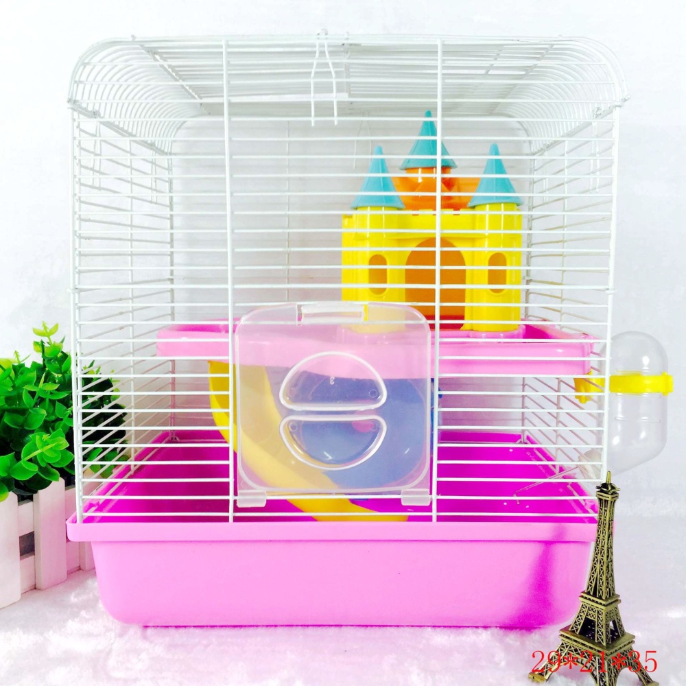 Portable Small Size Pet Cage with Castle Shape Toy for Hamsters Brown_27*21*32 - Image 2