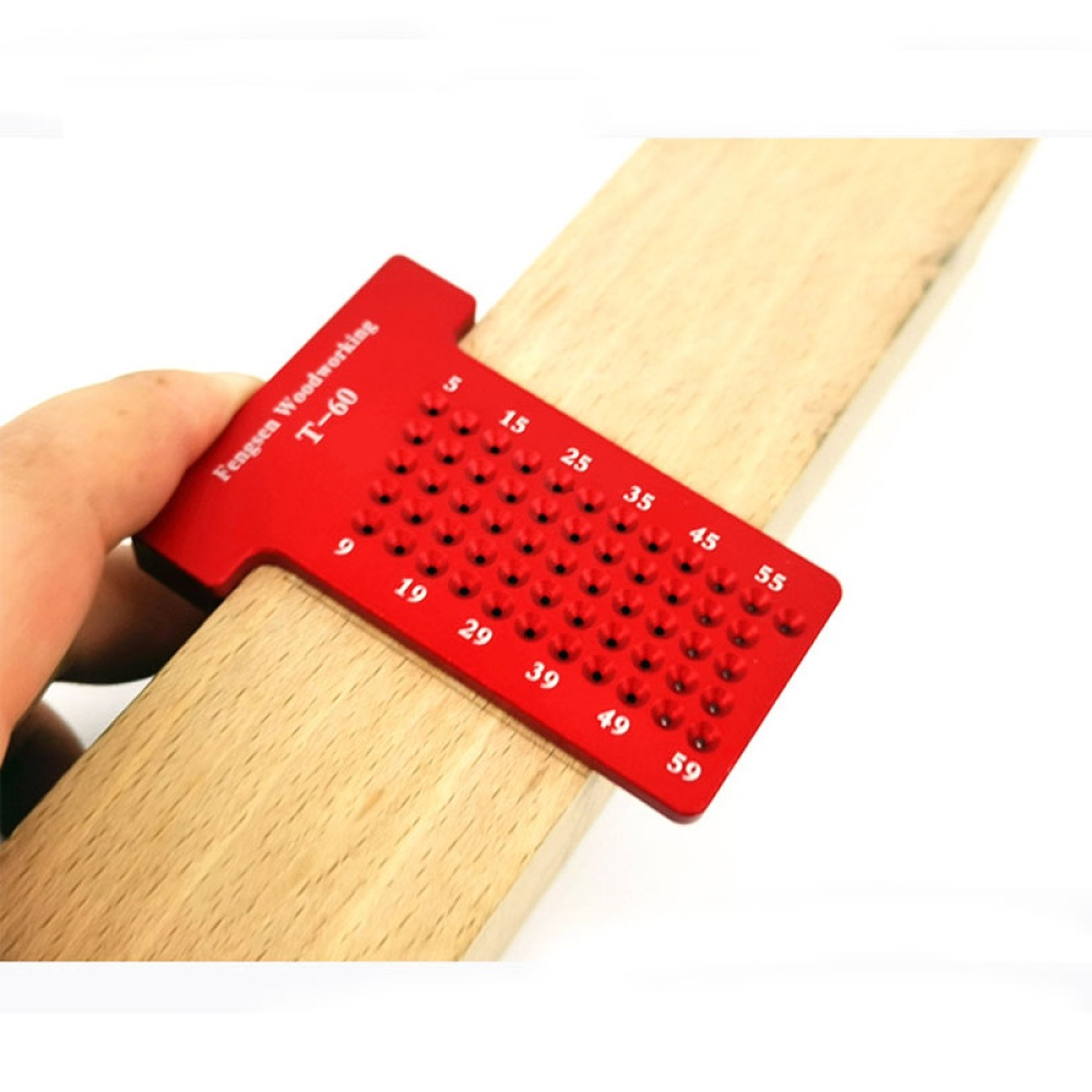 T60 Woodworking Ruler Hole Scriber Aluminum Alloy T-shaped Mini Crossed Measuring Tool red - Image 2