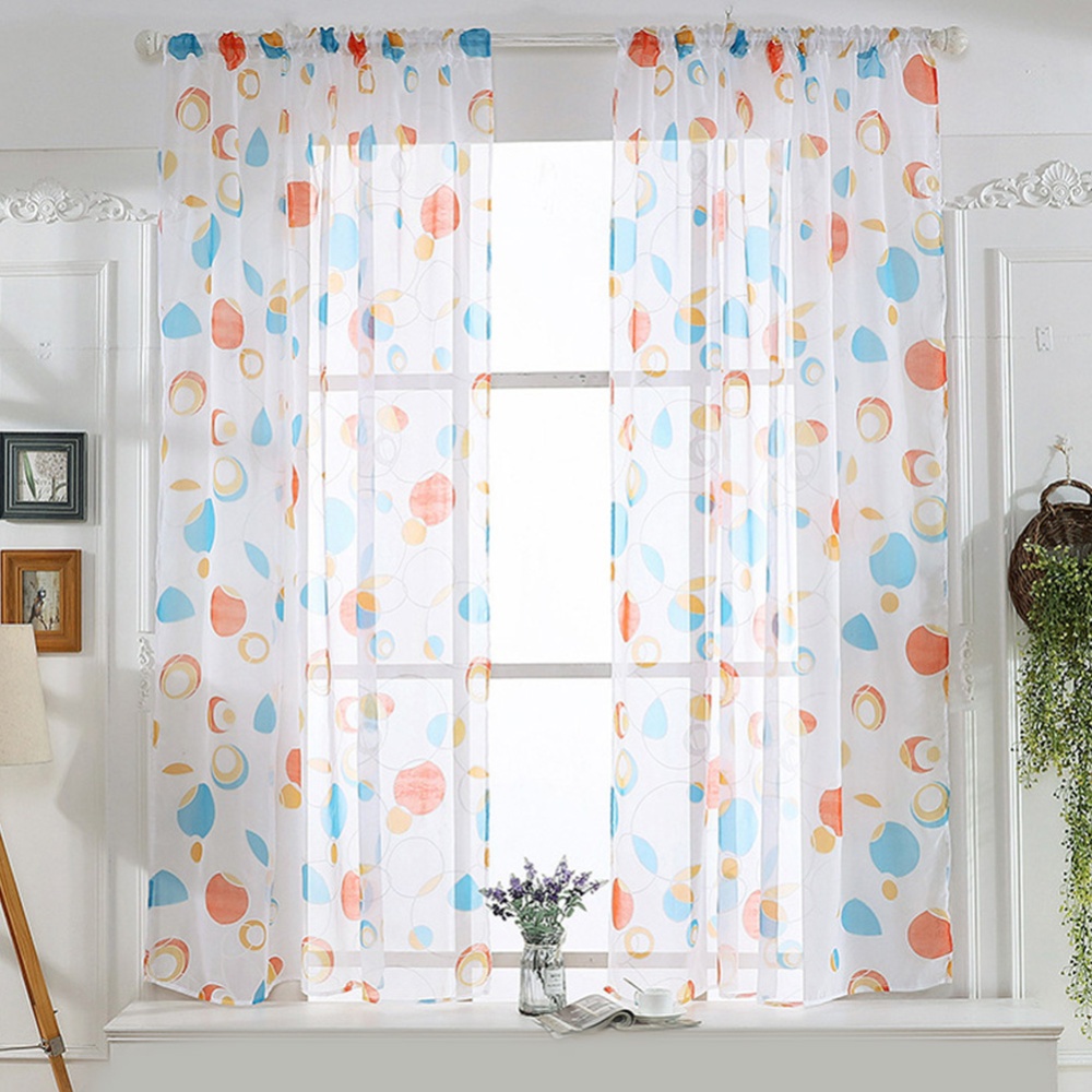 Modern Printing Tulle Window Curtain Drape Provide Interior Privacy for Home Bedroom Living Room Orange circle paper print_1 * 2 meters high - Image 3