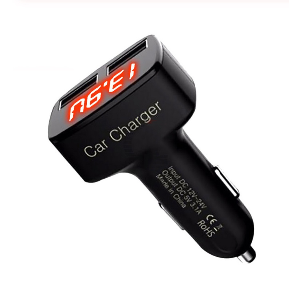 DC 5V 3.1A 4 in 1 LED Digital Voltmeter Ammeter Thermometer Dual USB Universal Car Charger Voltage Current Temperature Meter Black red light