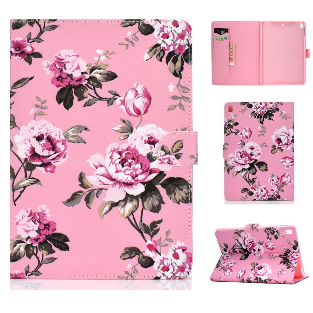 For iPad 5/6/7/8/9-iPad Pro9.7-iPad 9.7 Laptop Protective Case Color Painted Smart Stay PU Cover Pink flower - Image 2