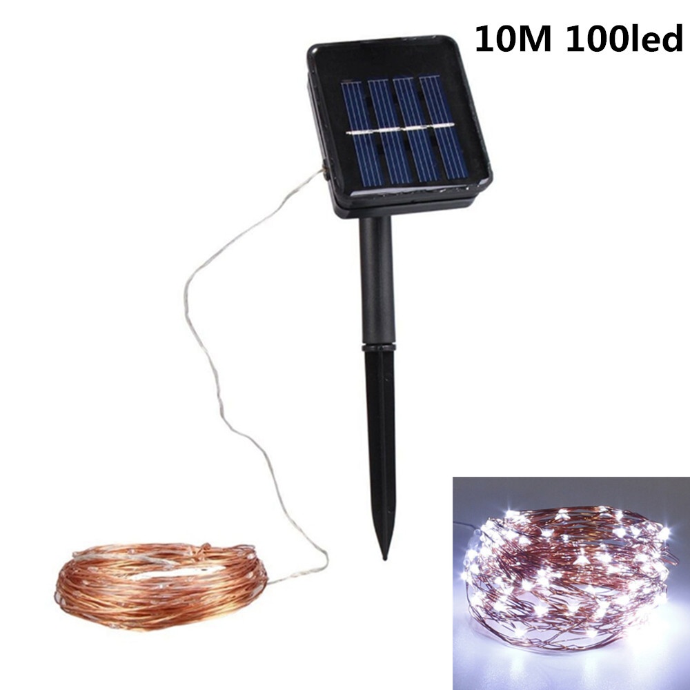 10M 100LED Outdoor Solar Powered Copper Wire String Light Night Lamp with Ground Pin Rod Yard Garden Decoration white colour_double function - Image 3