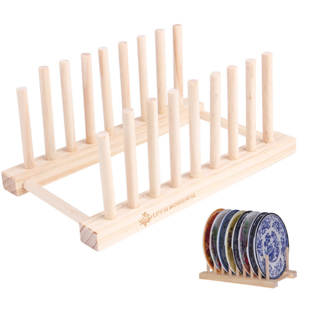 Kitchen Wooden Plate Storage Rack Draining Stylish Bowl Holder - Image 3