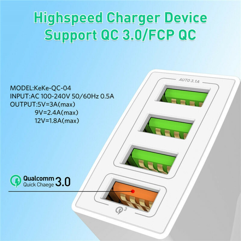 4 Port Fast Quick Charge QC 3.0 USB Hub Wall Charger Power Adapter white_US plug - Image 2