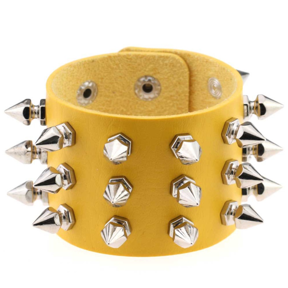 Gothic Delicate Cuspidal Spikes Rivet Leather Bracelets Punk Bracelet for Women Men yellow - Image 2