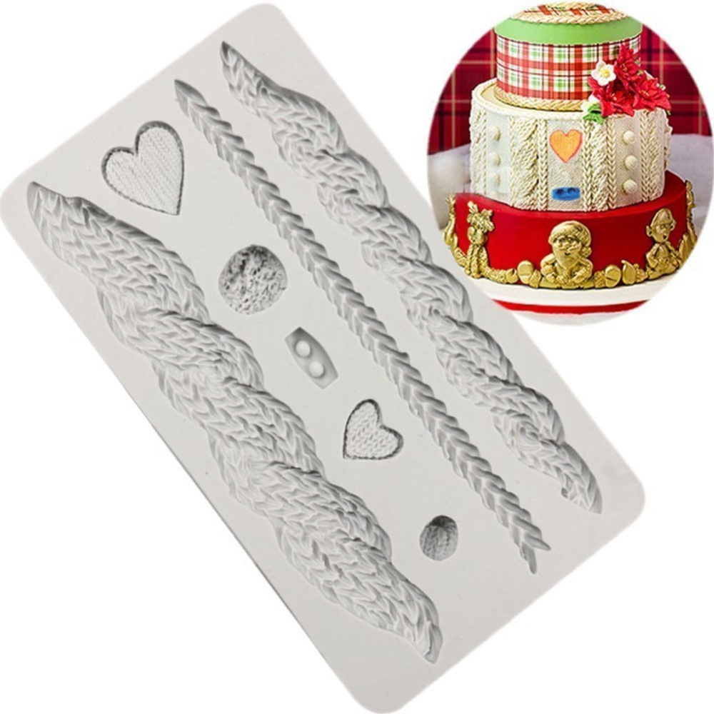 DIY Cable Knit Shape Silicone Mold for Fondant Cake gray - Image 3