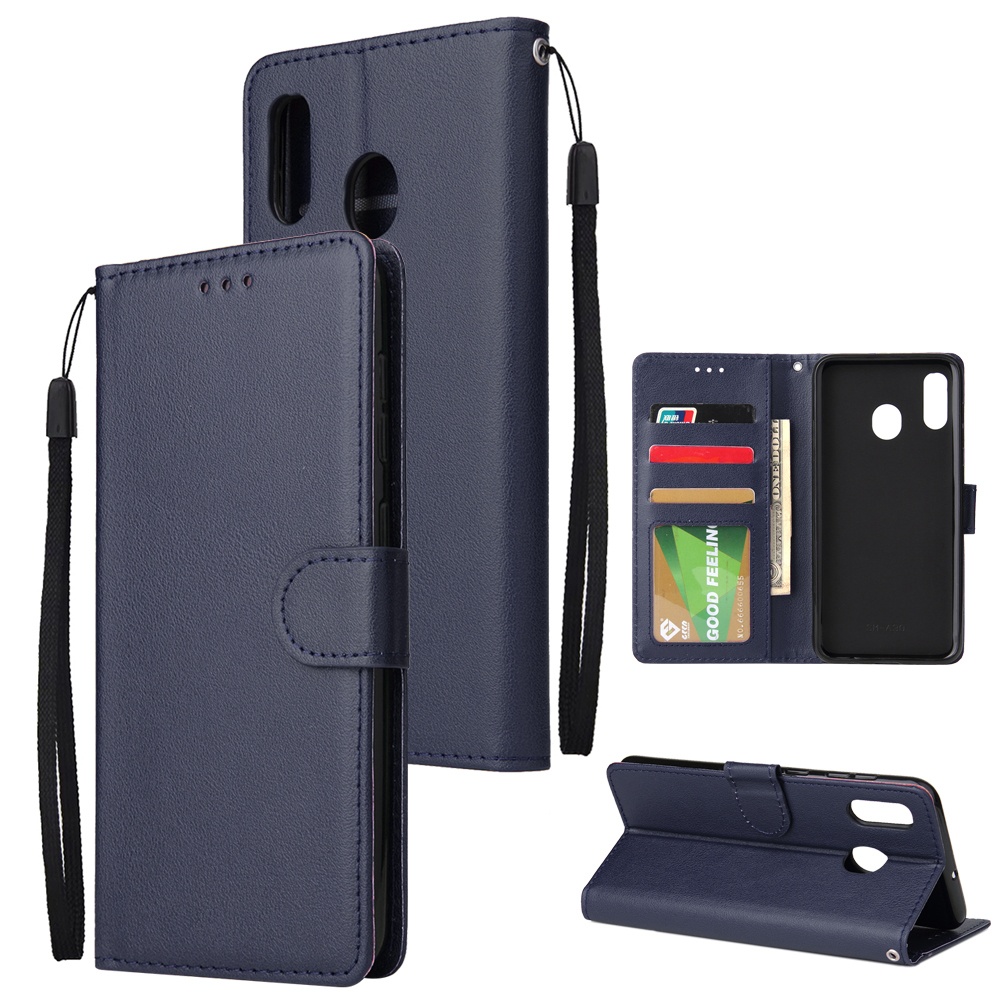 For Samsung A30/A20 Flip-type Leather Protective Phone Case with 3 Card Position Buckle Design Cover blue - Image 2