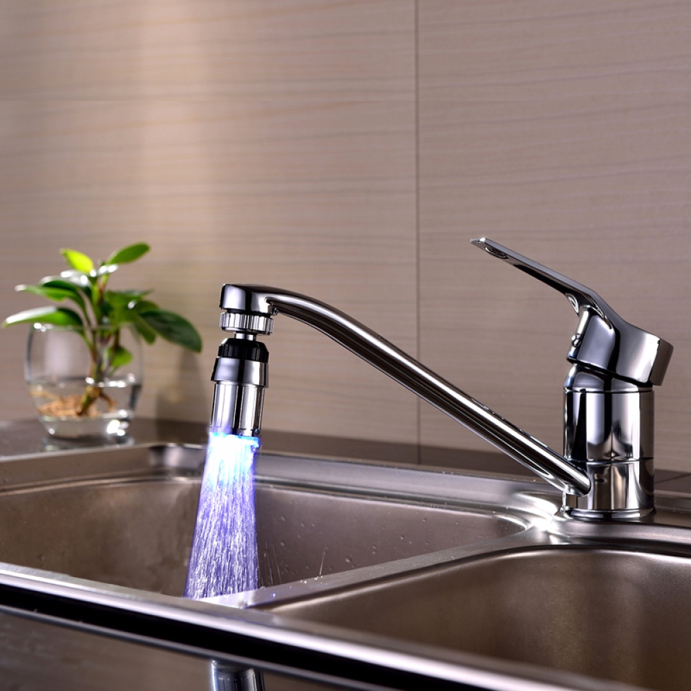 LED Lamp Water Tap Temperature Control 3 Color with Pattern 360 Degree Rotation Discolored Faucet Single blue - Image 2