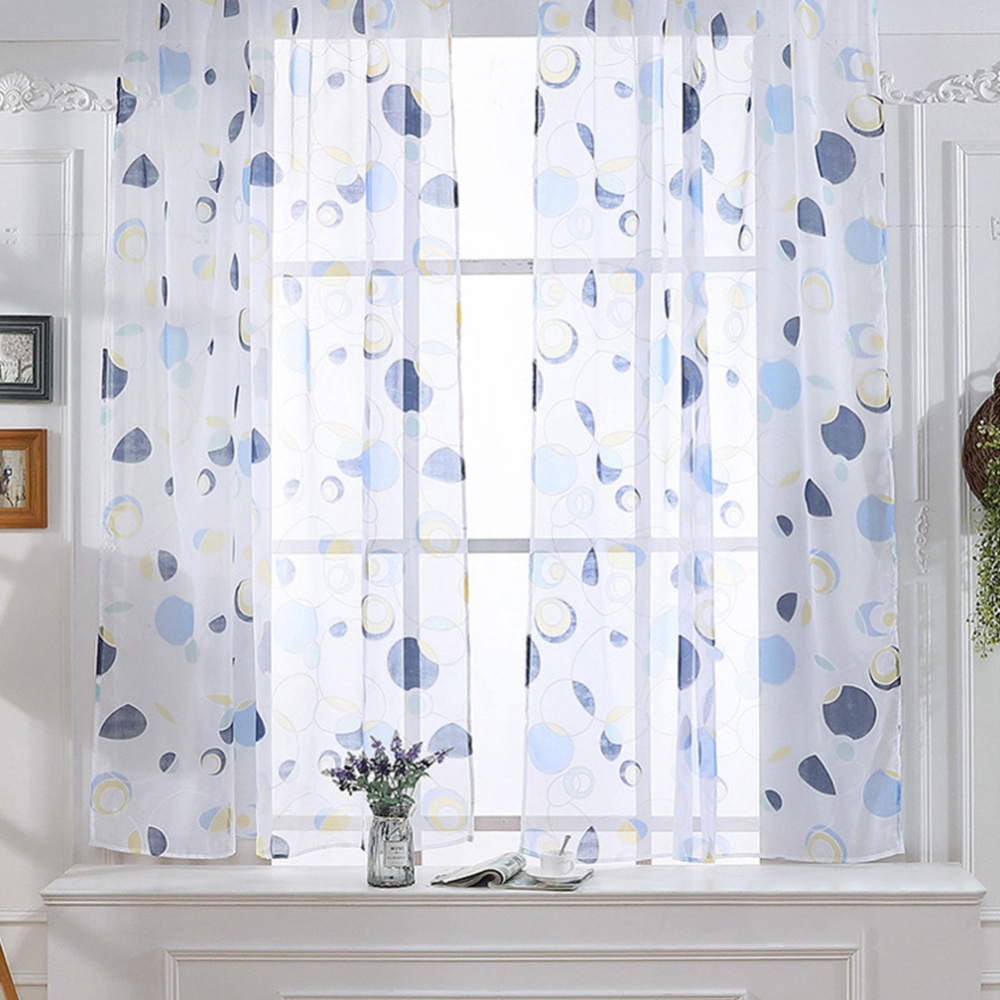 Modern Printing Tulle Window Curtain Drape Provide Interior Privacy for Home Bedroom Living Room Blue circle paper print_1 * 2 meters high - Image 2