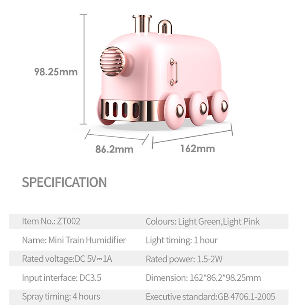 Air Humidifier with Night Light Retro Mini Train USB Aroma Diffuser Essential Oil Mist Maker Pink_162 * 86.2 98.25mm - Image 3