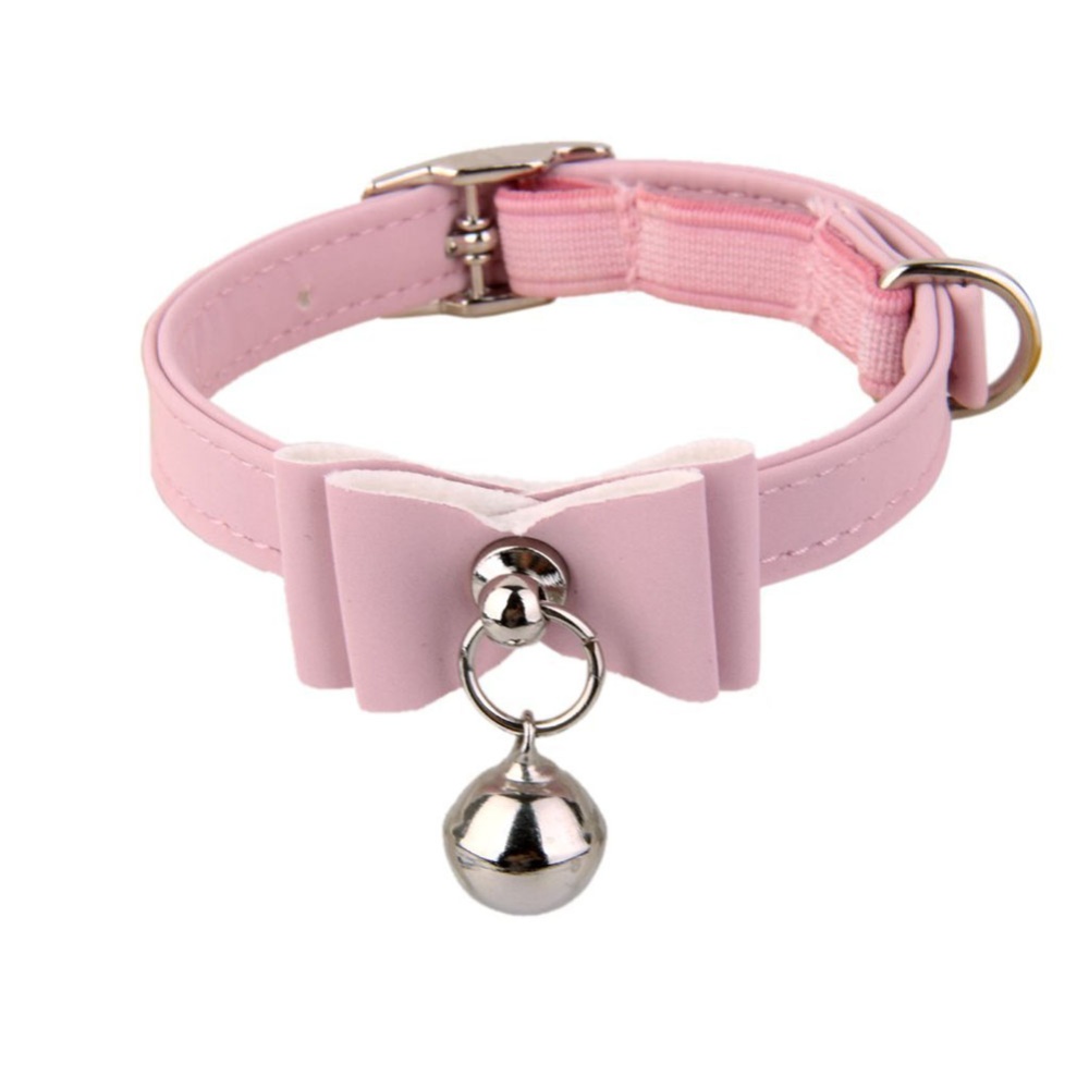 Stylish Cute Pet Dog Cat Bell Bowknot Collar Adjustable Necklace Supplies Pink