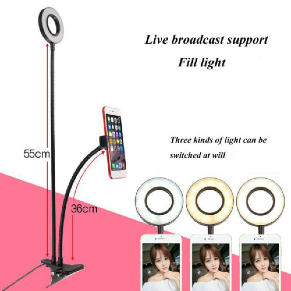 Selfie Flash Ring Light Mobile Phone Holder 24 LED Camera Long Arm USB Clip black - Image 2