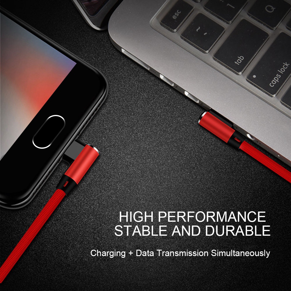 1m Double Elbow L Shaped 90 Degree Micro USB Fast Charging Data Transmission Cable for Phone red - Image 2