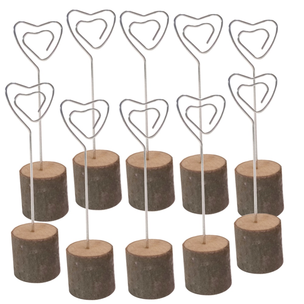 10Pcs Wooden Photo Card Holders with Iron Wire for Wedding Decoration
