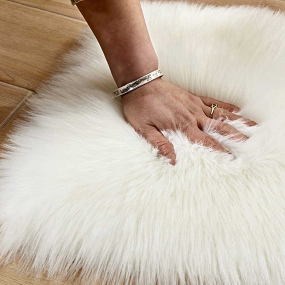 40X40CM Washable Faux Sheepskin Chair Cover Warm Hairy Wool Carpet Seat Pad Fluffy Area Rug black - Image 2