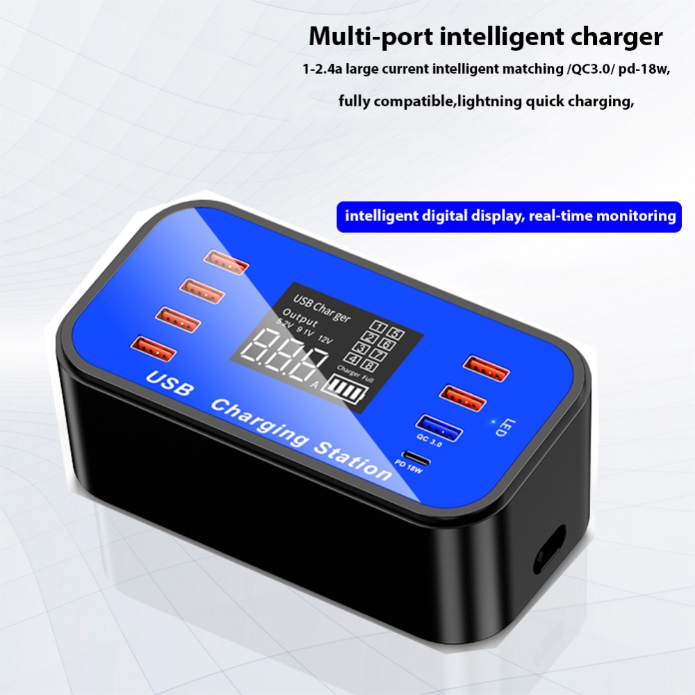 8 Port A Charger Adapter Hub Quick Charge 3.0 USB Multi Dock Station blue - Image 2