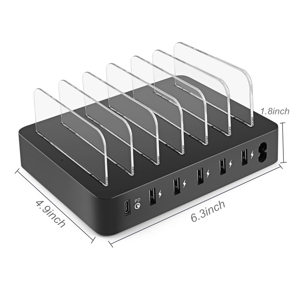 Universal USB Charging Station 6 Port Multi C Charger 45W PD Quick Charge for Smartphone Tab black_U.S. regulations - Image 2