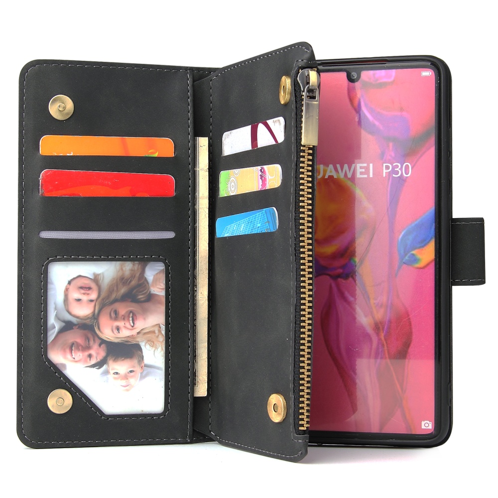 For HUAWEI P30 lite pro Multi-card Bracket Coin Wallet Zipper Mobile Phone PU Leather Case 2 blue - Image 2