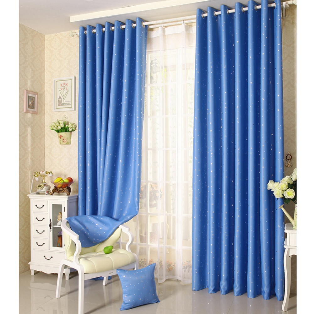 Home Shading Window Curatin Silver Star Printing Vetical Screening for Living Room Bedroom sky blue_100*250cm