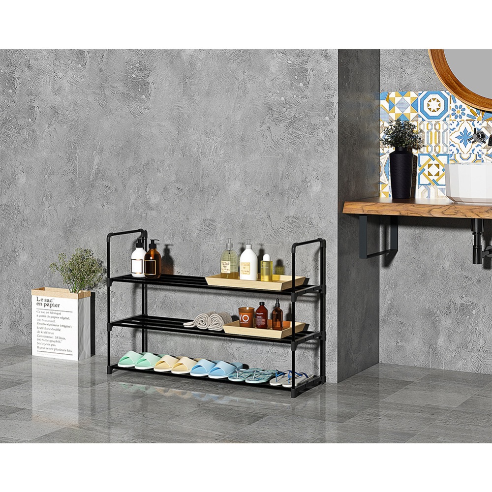 3Layers Assemble Home Shoes Rack Strong Bearing Modern Metal Storage Shelf black - Image 3