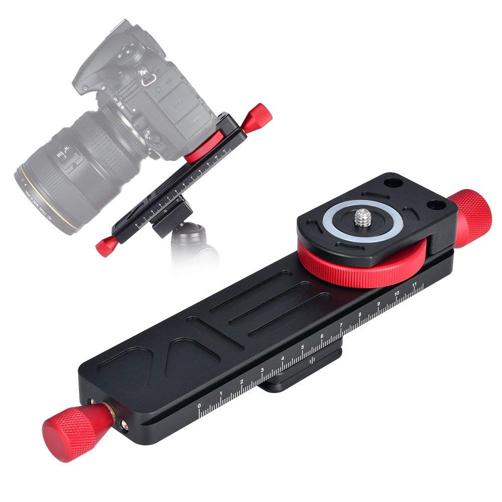 W-160 Tripod Head Aluminum Alloy 2-Way Macro Focusing Rail Slider Plate Close-up Photography with 1/4"" Screw black - Image 2