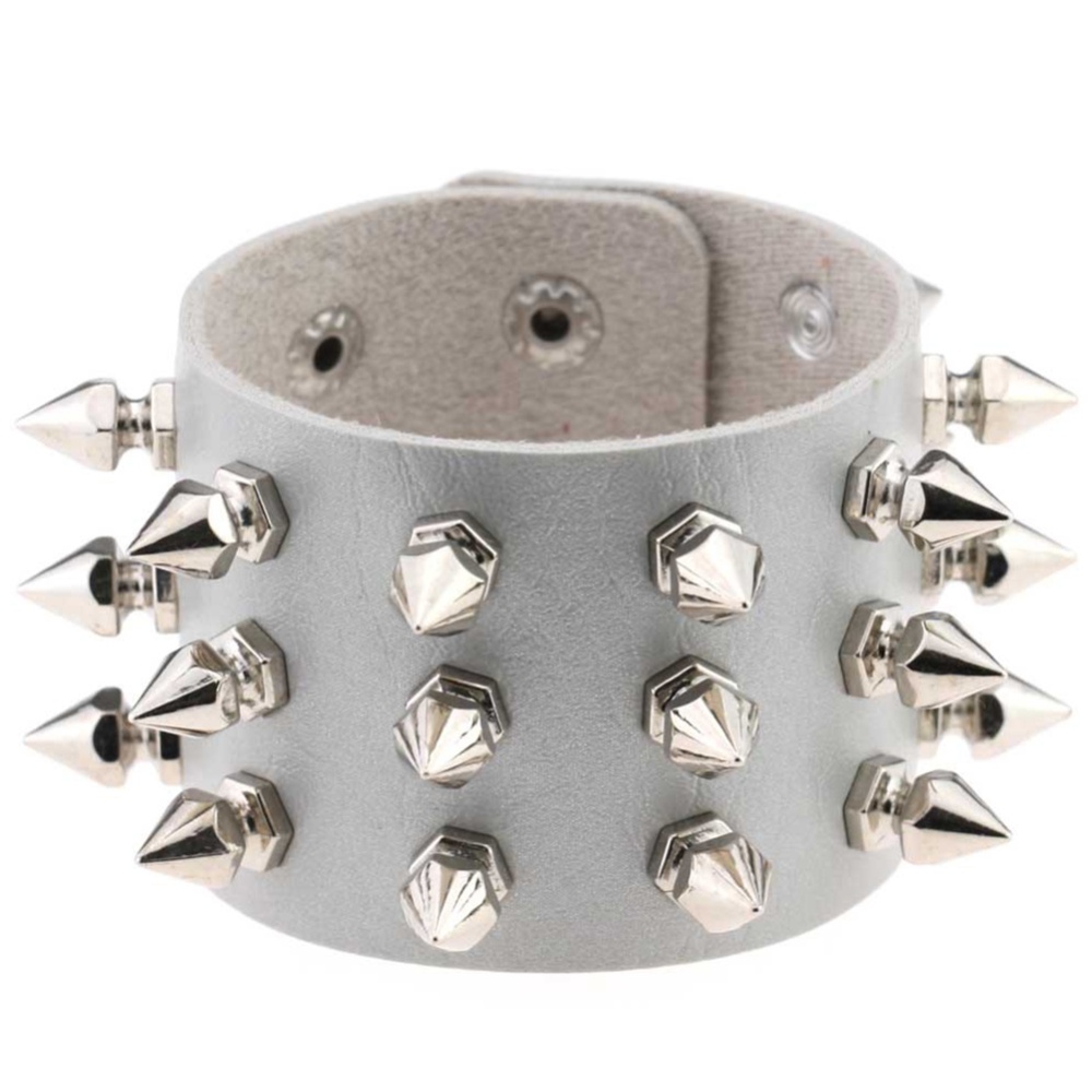 Gothic Delicate Cuspidal Spikes Rivet Leather Bracelets Punk Bracelet for Women Men Silver - Image 2