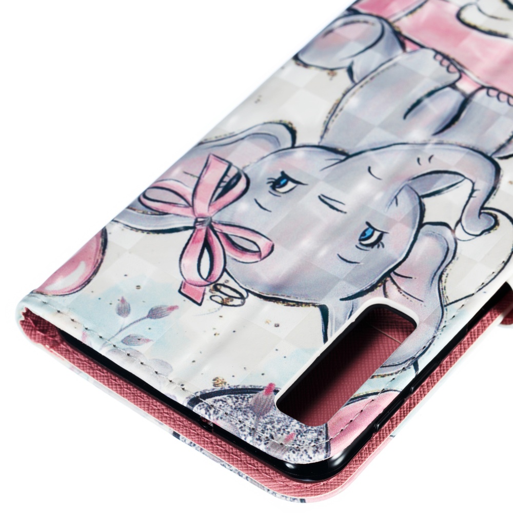 For Samsung A7 2018 3D Coloured Painted Leather Protective Phone Case with Button & Card Position Lanyard Butterfly elephant - Image 2