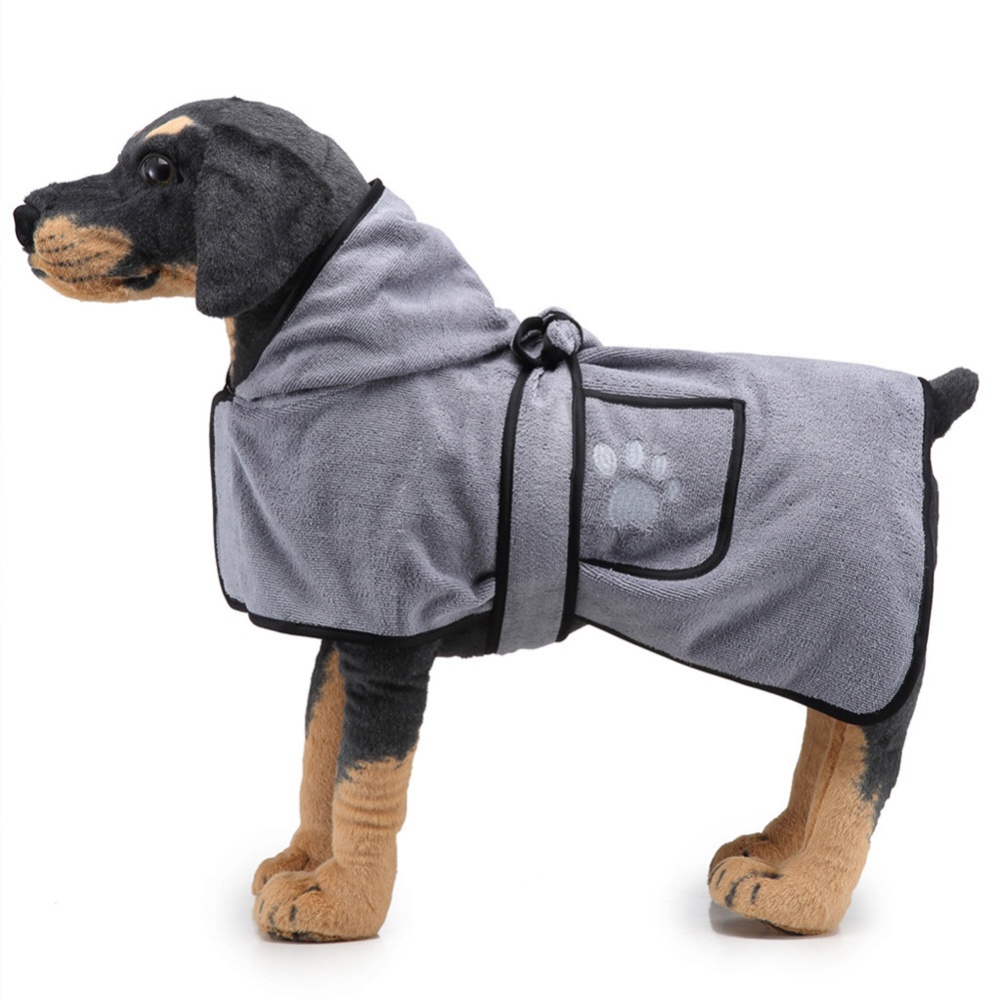 Pet Thick Bath Towel Cat Dog Quick-drying Cloak Bathrobe gray_L