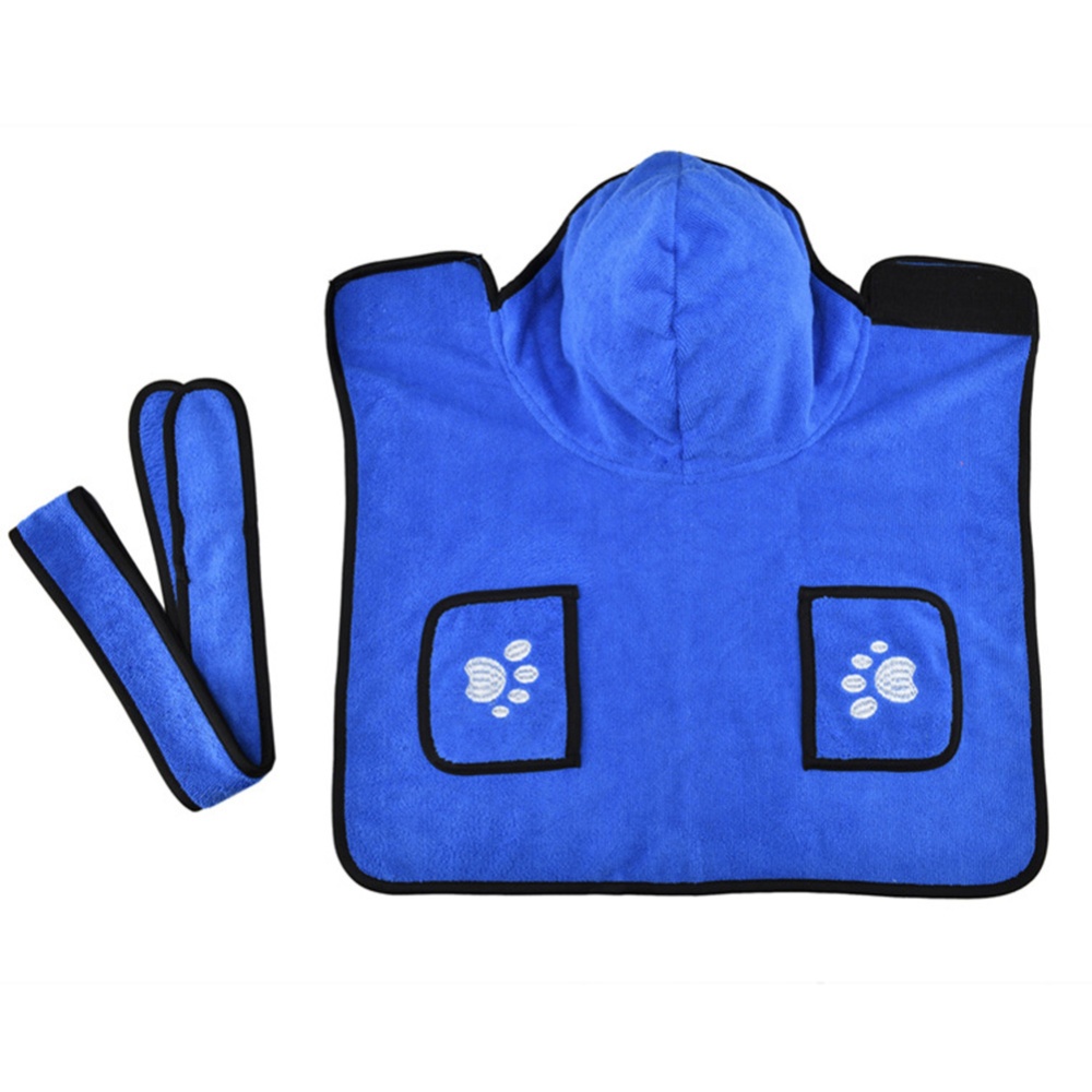 Pet Thick Bath Towel Cat Dog Quick-drying Cloak Bathrobe blue_L