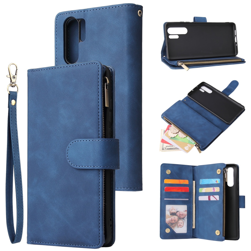 For HUAWEI P30 lite pro Multi-card Bracket Coin Wallet Zipper Mobile Phone PU Leather Case 2 blue - Image 2