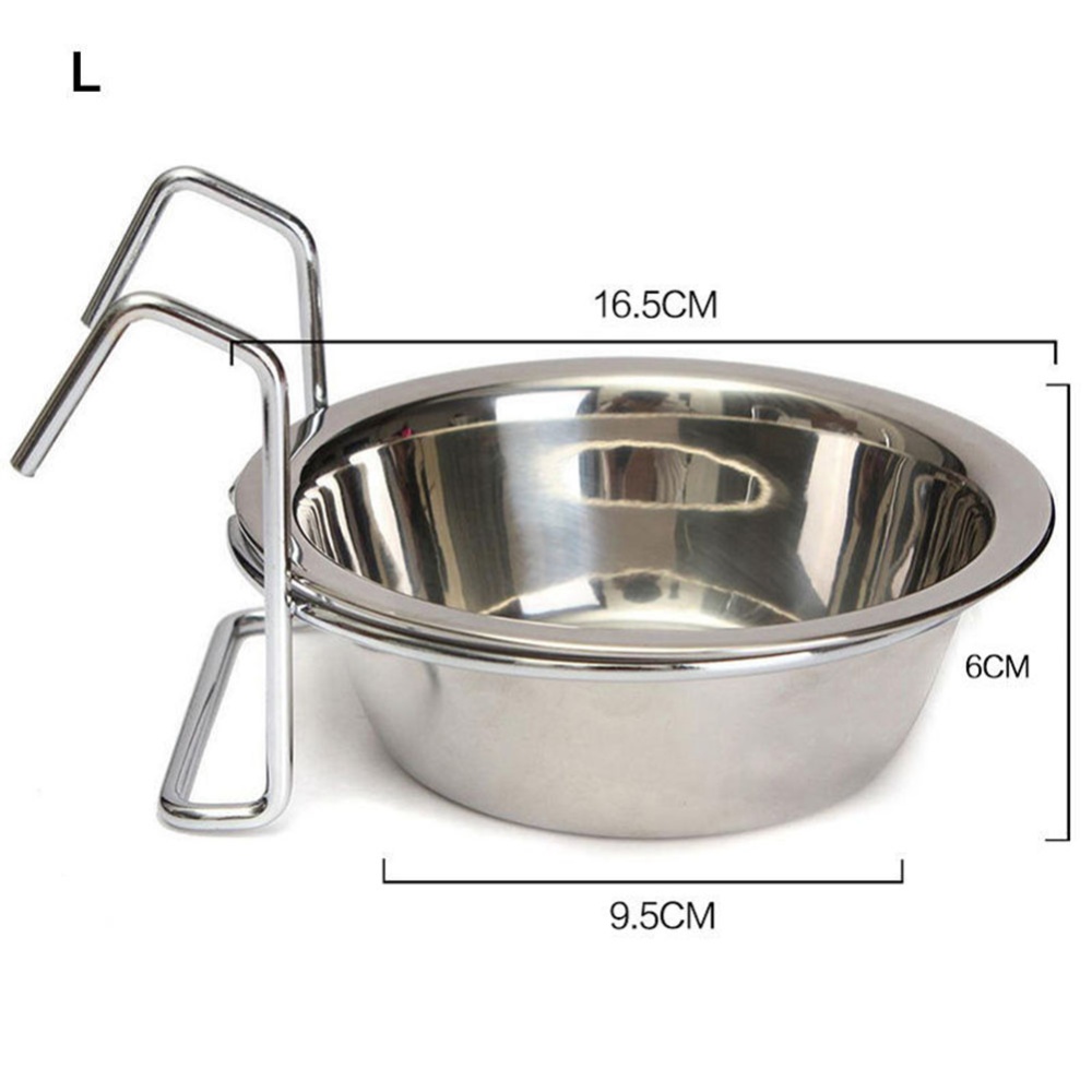 Stainless Steel Hang-on Bowl for Pet Dog Cat Crate Cage Food Water L 17cm