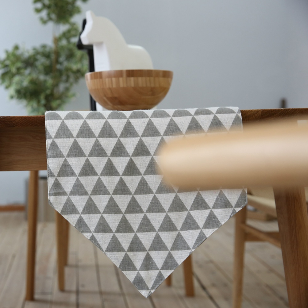 Modern Style Cotton Linen Geometric Table Runner Mat for Home Decoration Flag Cloth Cover Placemat Gray triangle_Table flag 30X220 - Image 2