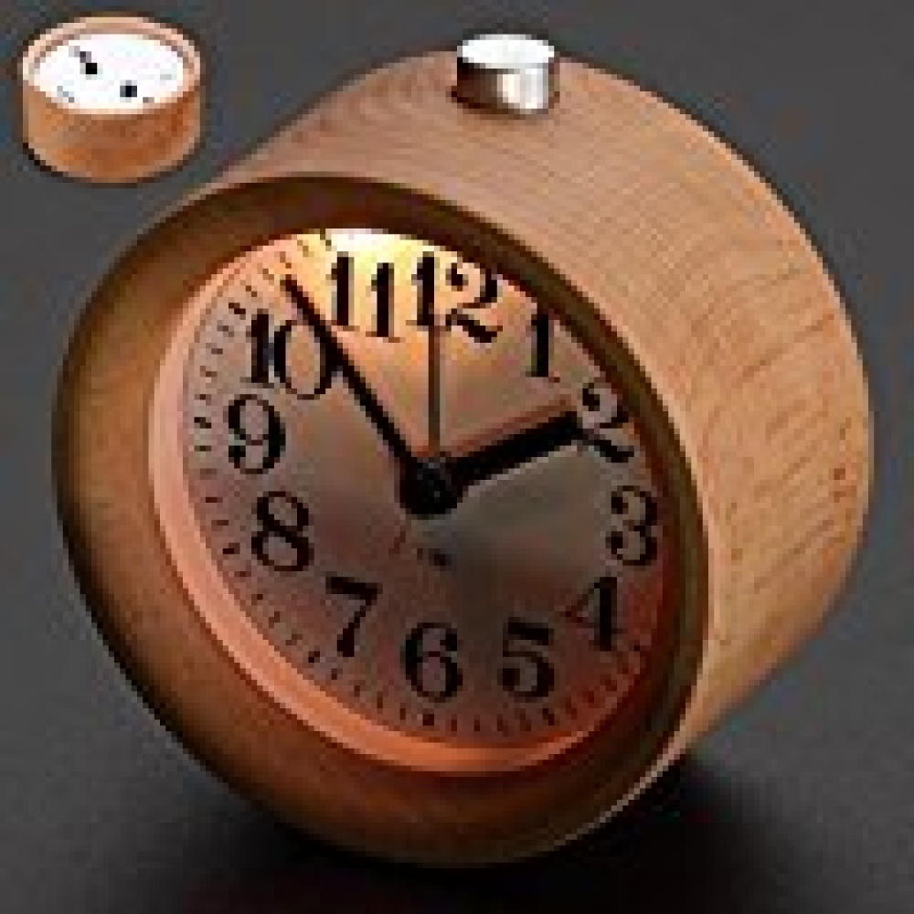 Singeek Classic Small Round Wood Grain Mute Table Alarm Clock With Nightlight