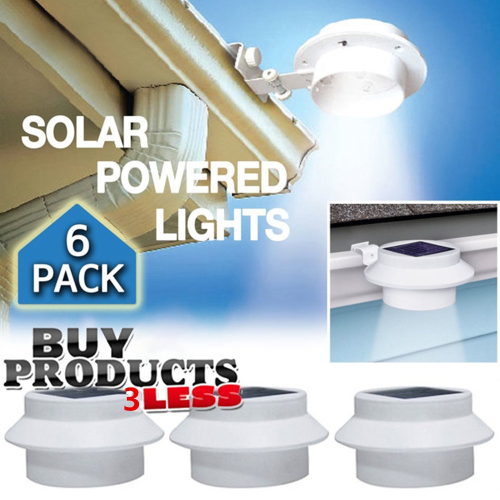 6 Pack Deal - Outdoor Solar Gutter LED Lights White Sun Power Smart Night Utility Security Light for Indoor Permanent or Portable Any House,