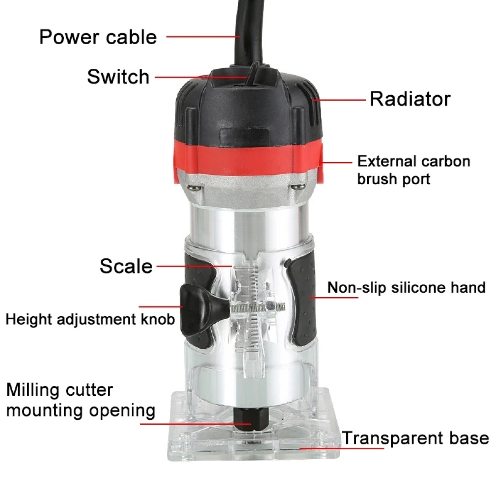 Electric Hand Wood Trimmer Router with Guide Assembly Storage Case U.S. regulations - Image 3