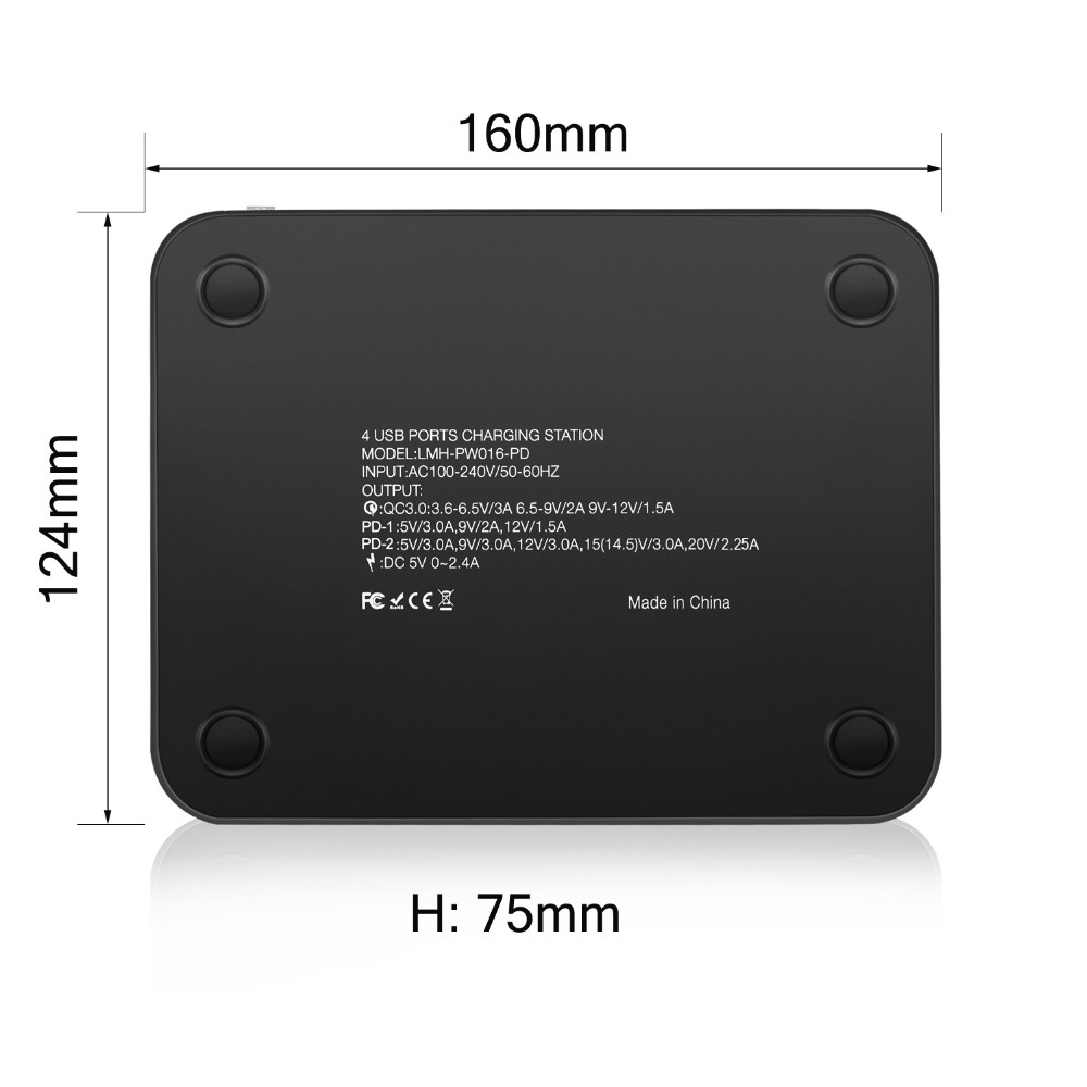 Dual PD QC3.0 4 Port USB 2.4A Desktop Multi-Function Charging Station Dock Intelligent Smart Charger - EU Plug - Image 2