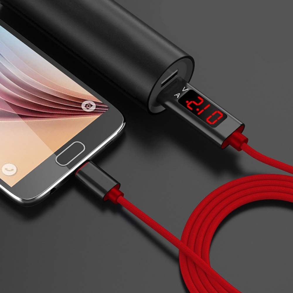 Fast Charging Data Sync Nylon Cable with Voltage Current LED Display for Phone Tablet - Image 2