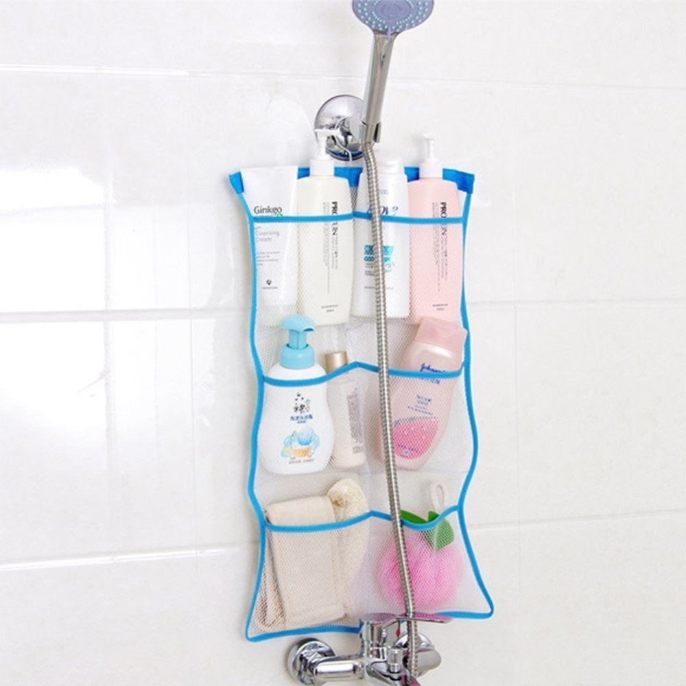 Green Mesh Bath Shower Organizer 6 Storage Pockets Space Saving Toy organizer - Image 3