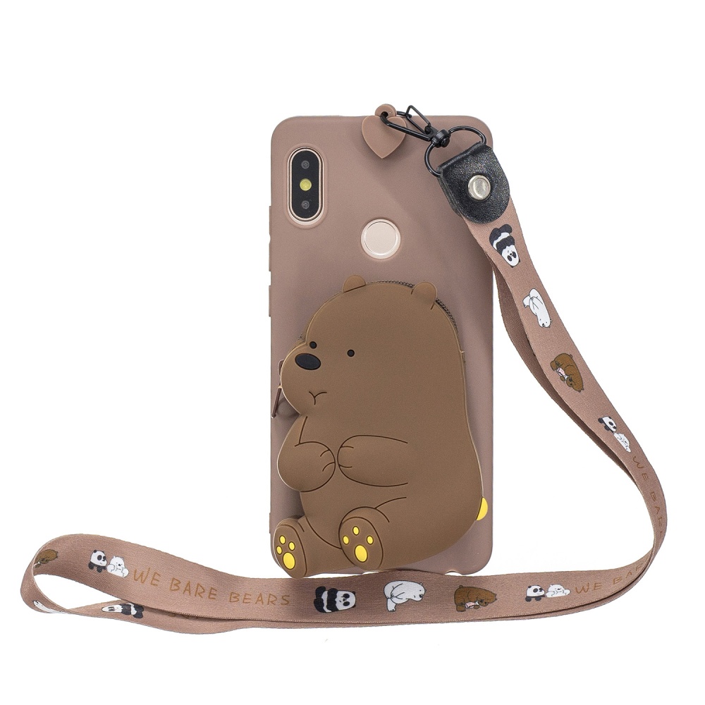 For HUAWEI Y6 2019 Y7 Y9 Cartoon Full Protective TPU Mobile Phone Cover with Mini Coin Purse+Cartoon Hanging Lanyard 7 brown bear - Image 2