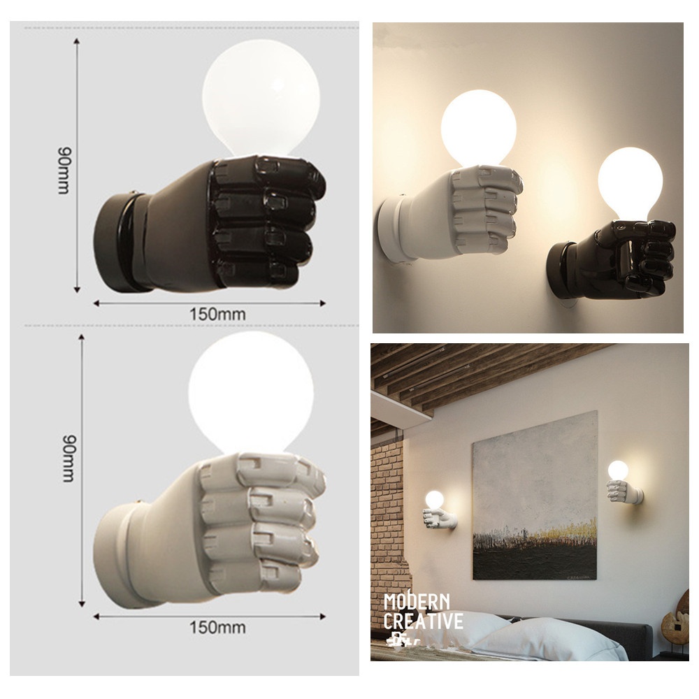 Retro Style White Fist Art Resin Wall Lamp for Loft Cafe Office Restaurant Bar Club Balcony Corridor Bedroom Right hand - Image 3